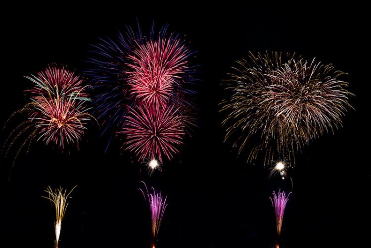 Red and purple fireworks