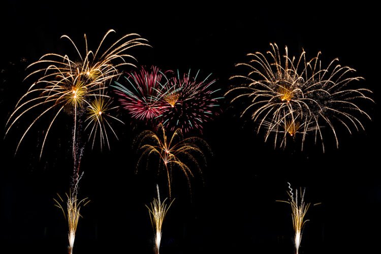 Sky view of multicoloured fireworks