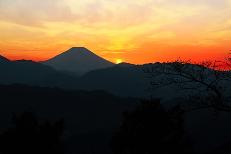 sunset behind mount fuji, Japan