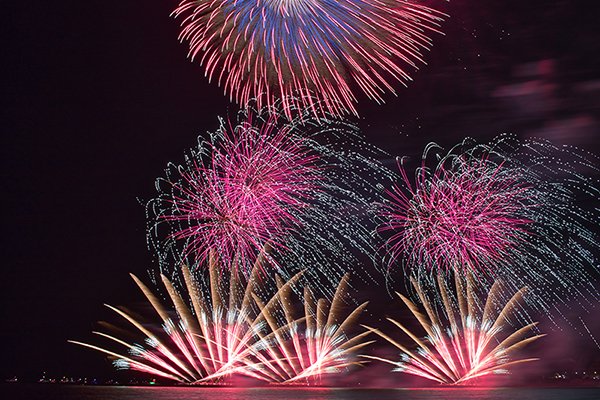 Blue and pink colour highlighted fireworks