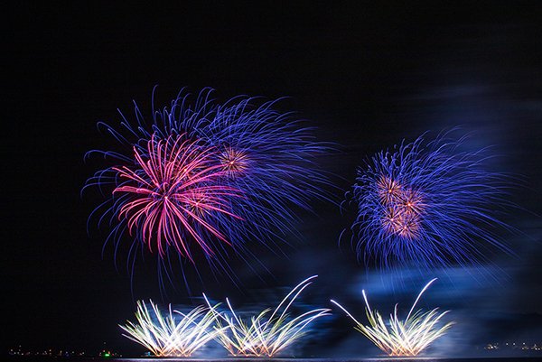 White and blue long exposure fireworks