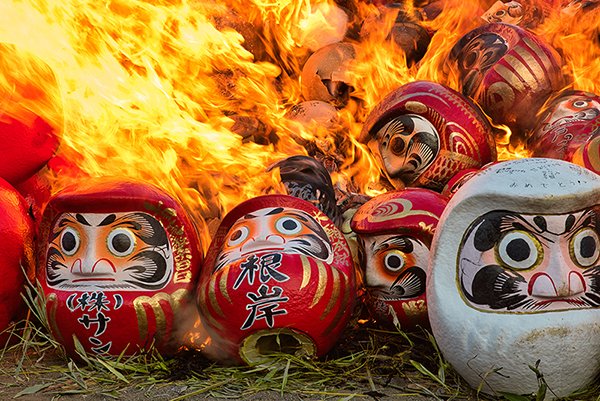 daruma dolls burning in the daruma festival