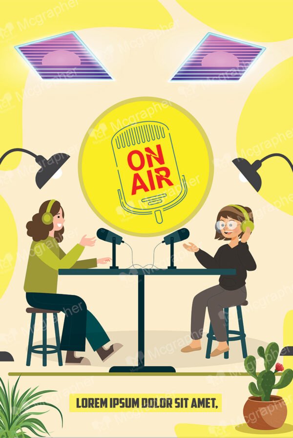 two girls sitting in the podcast