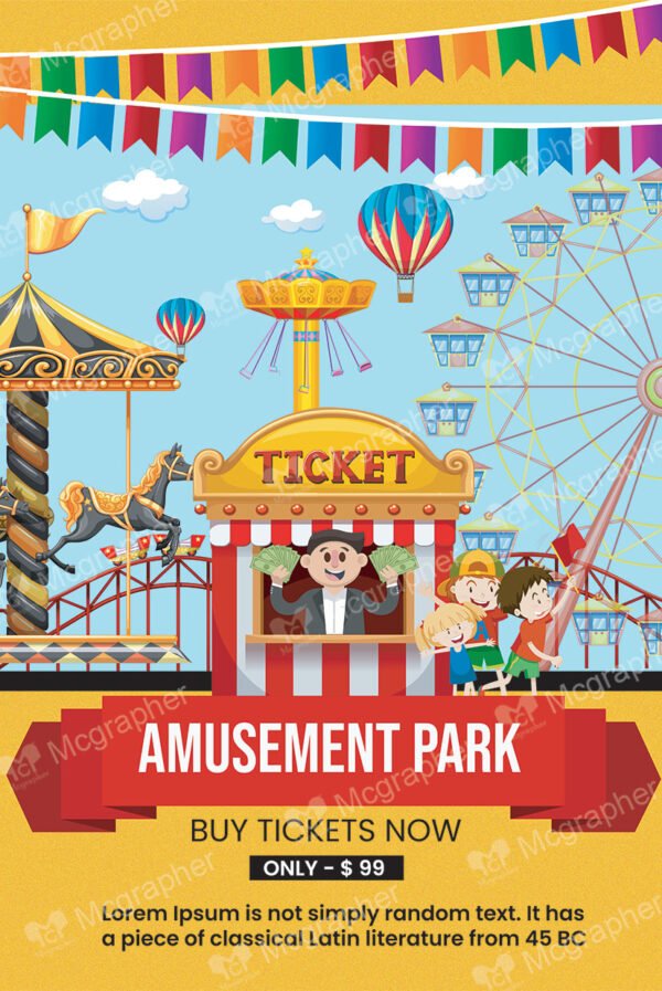 A vector that shows a person selling amusement park tickets for $99