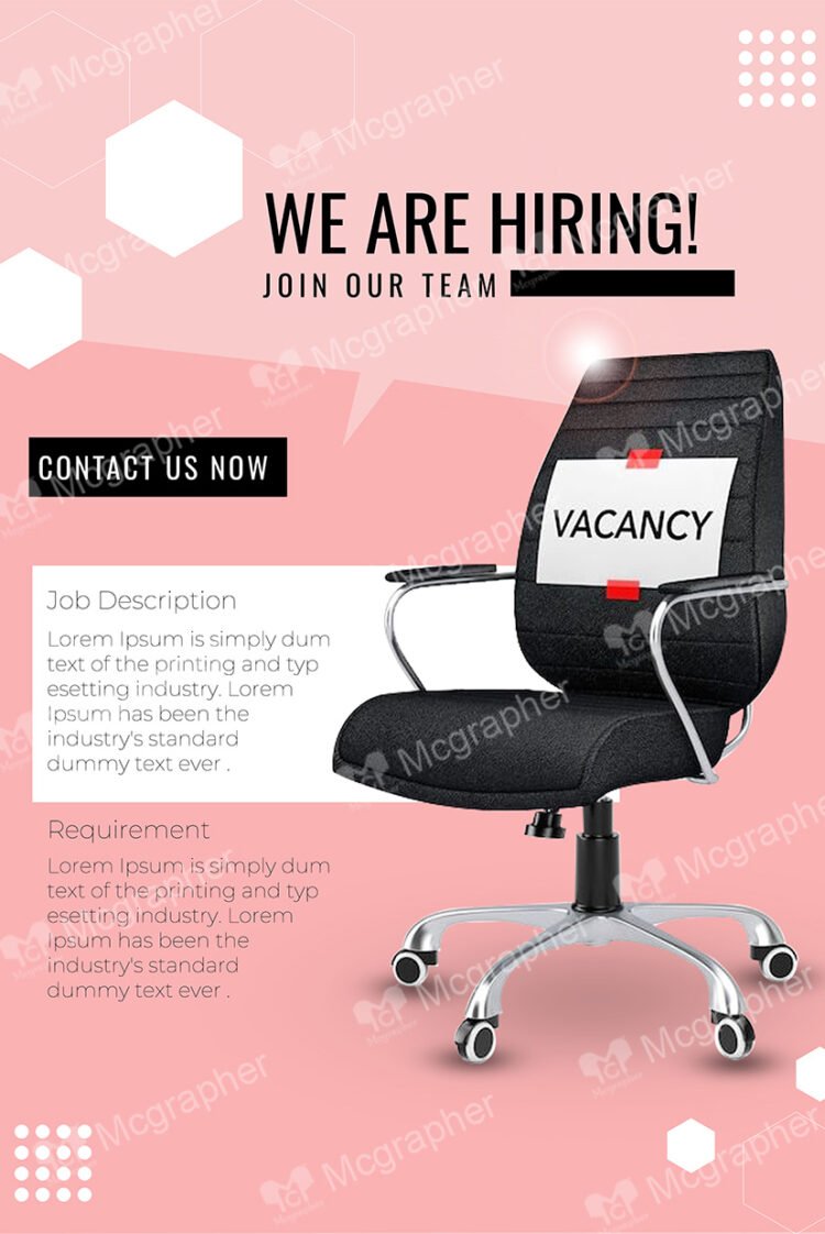 we are hiring chair and a peach background