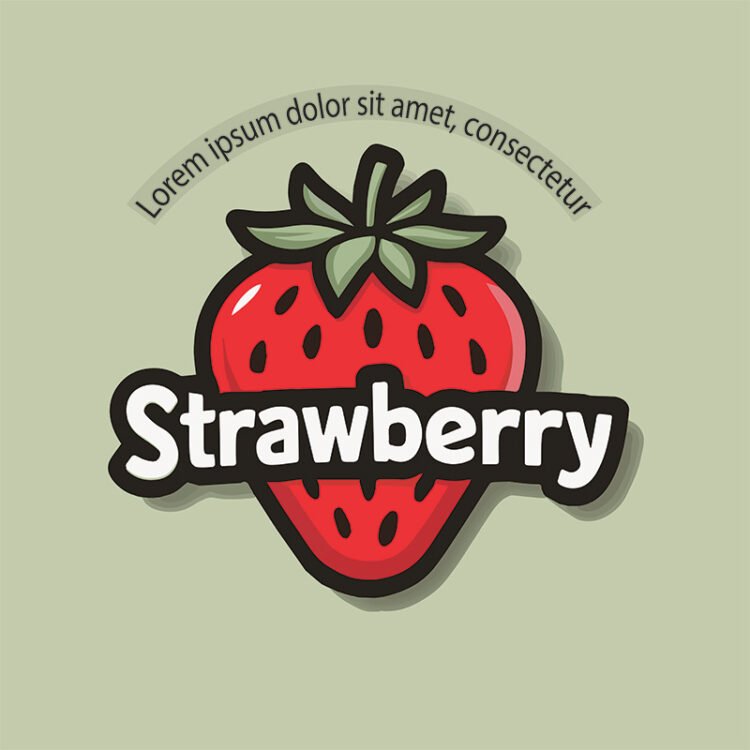 A logo of a strawberry with a text