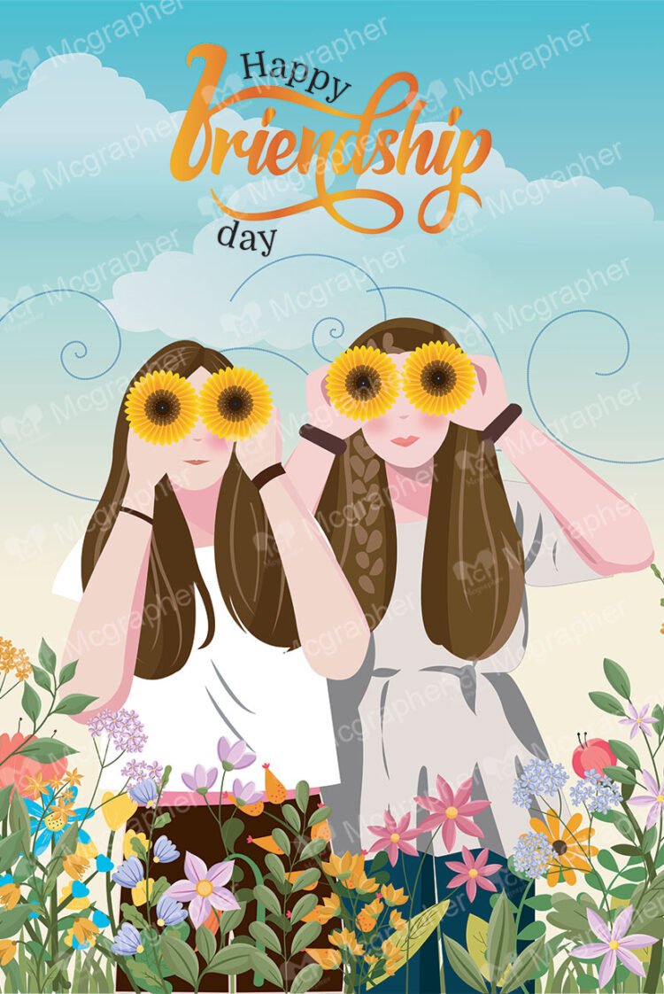 Two girls holding sunflower in front of their eyes