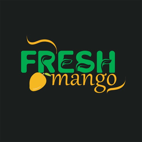 A text logo of a fruit called fresh mango