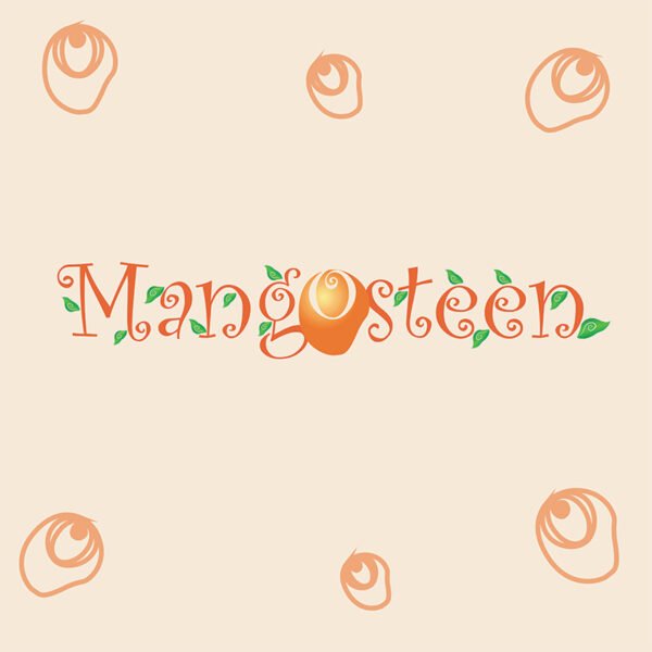 A text logo of a fruit called mangosteen