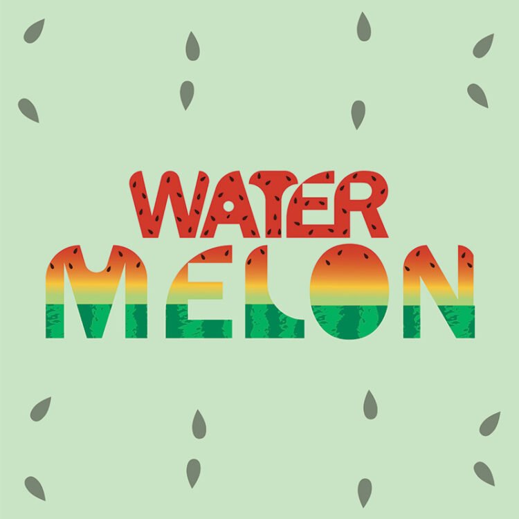 A text logo of a water melon