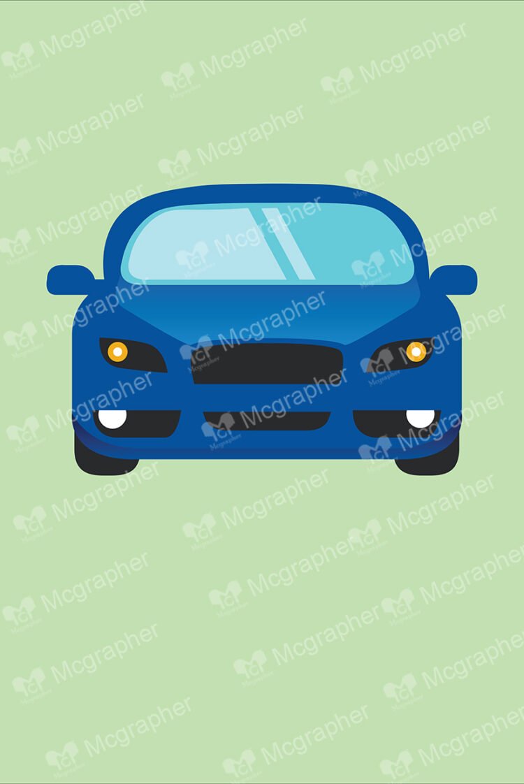 Blue car on a green background