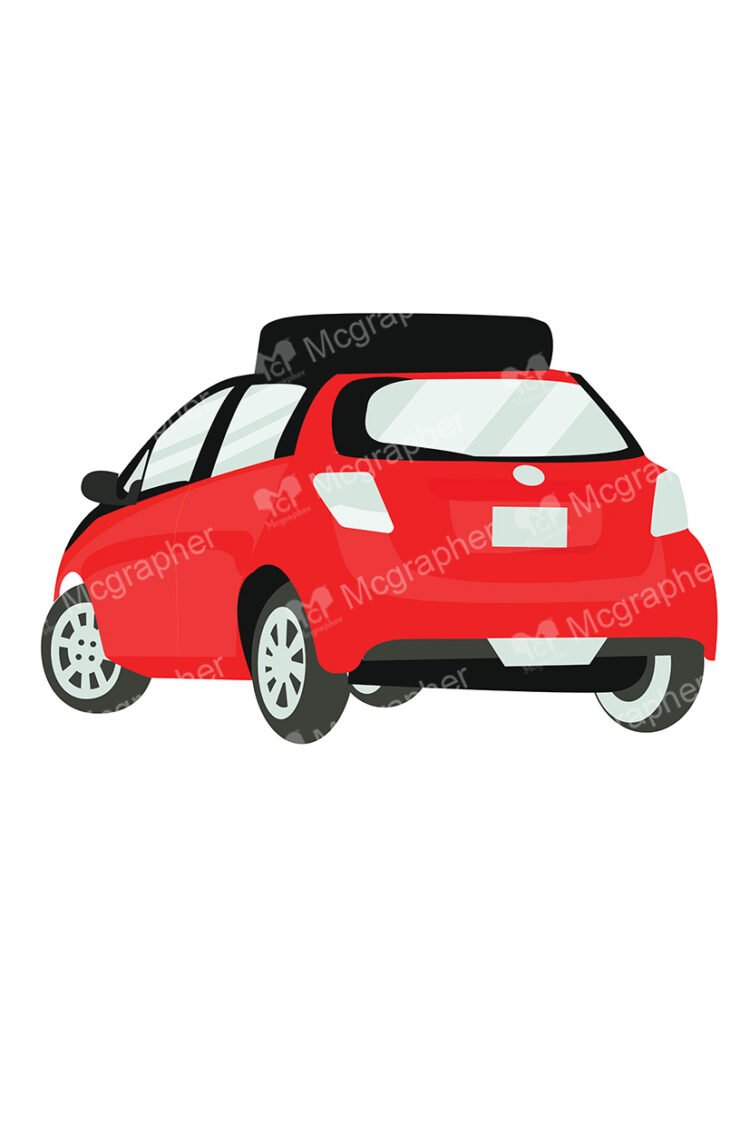 Red small car on a white background