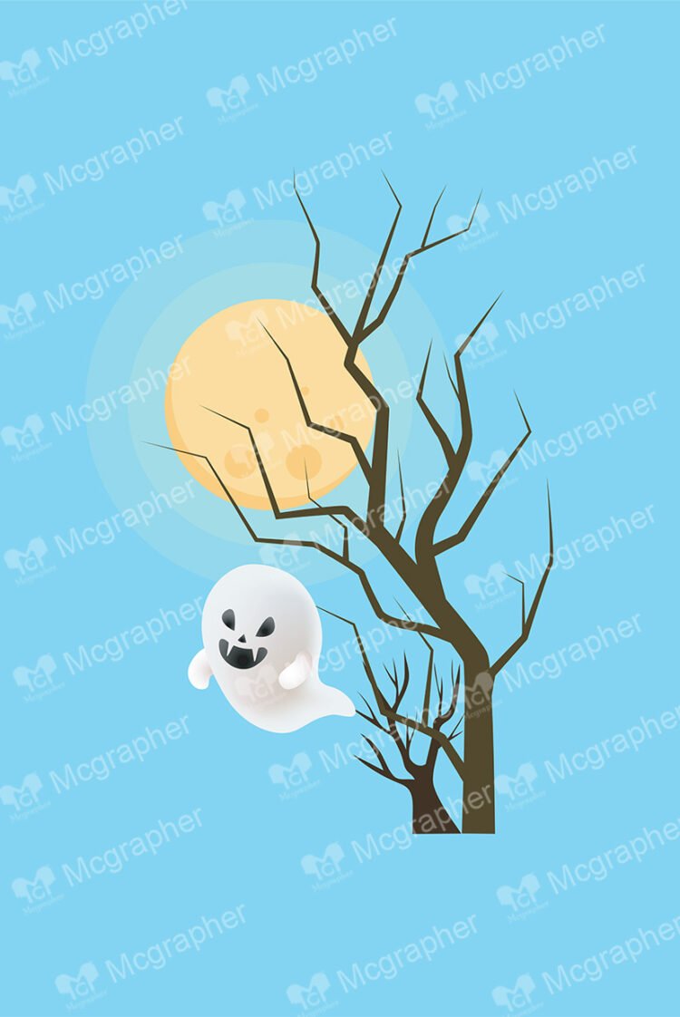 Evil ghost on a tree branch and a moon