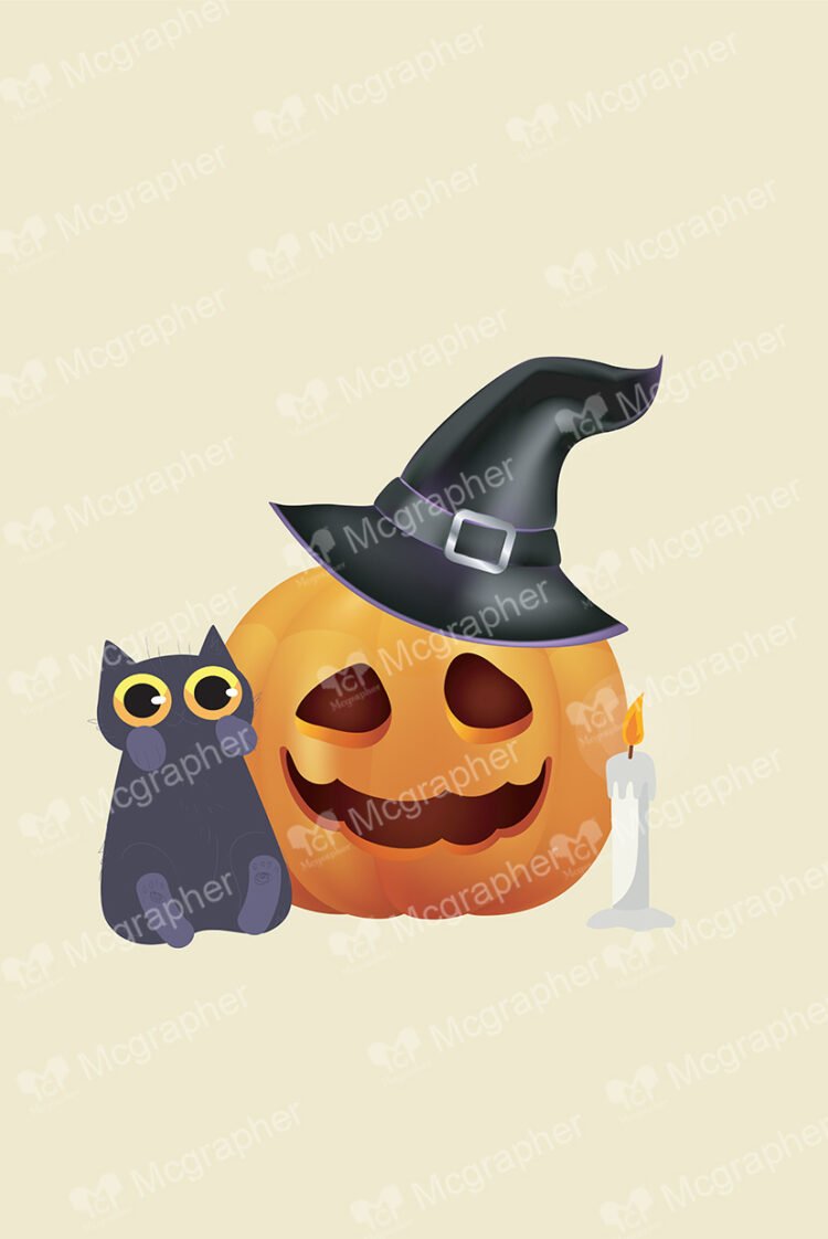 A cat with an evil pumpkin and a candle