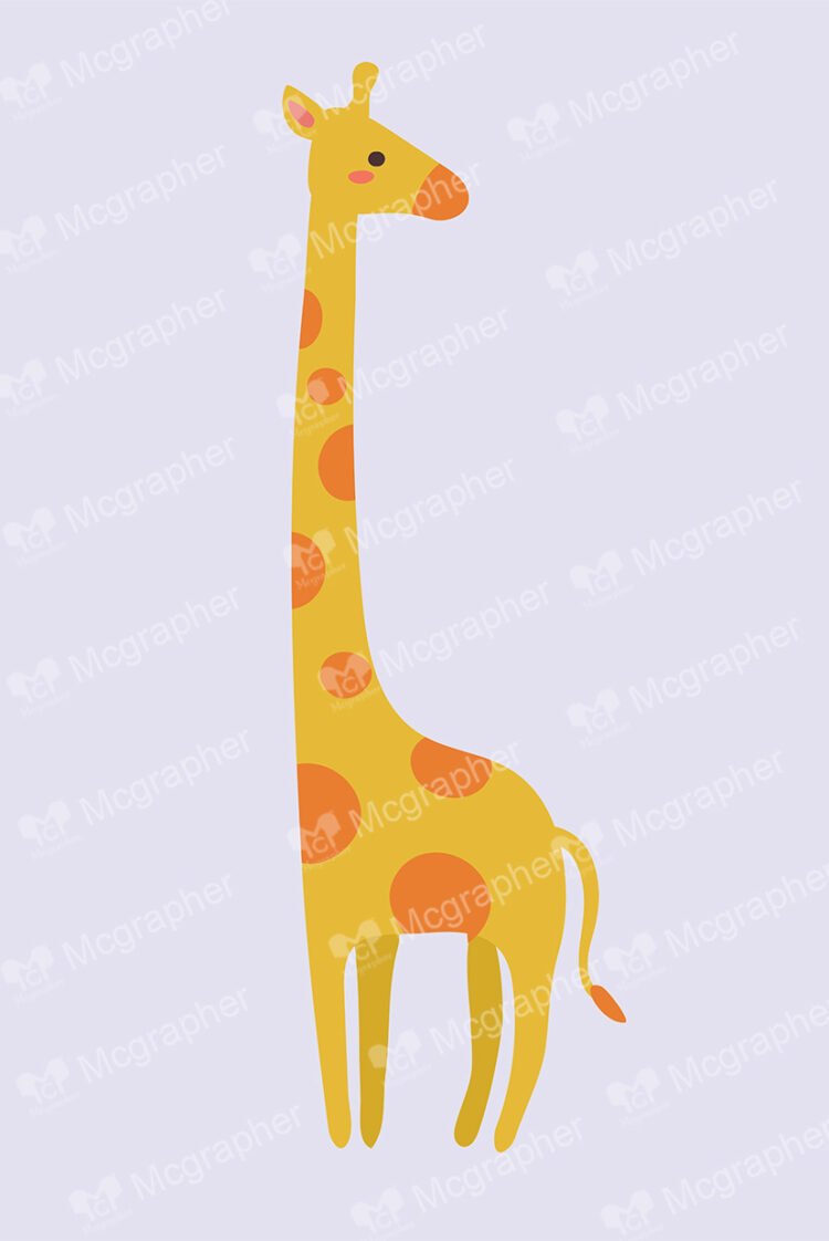 An adult giraffe on a soft purple background