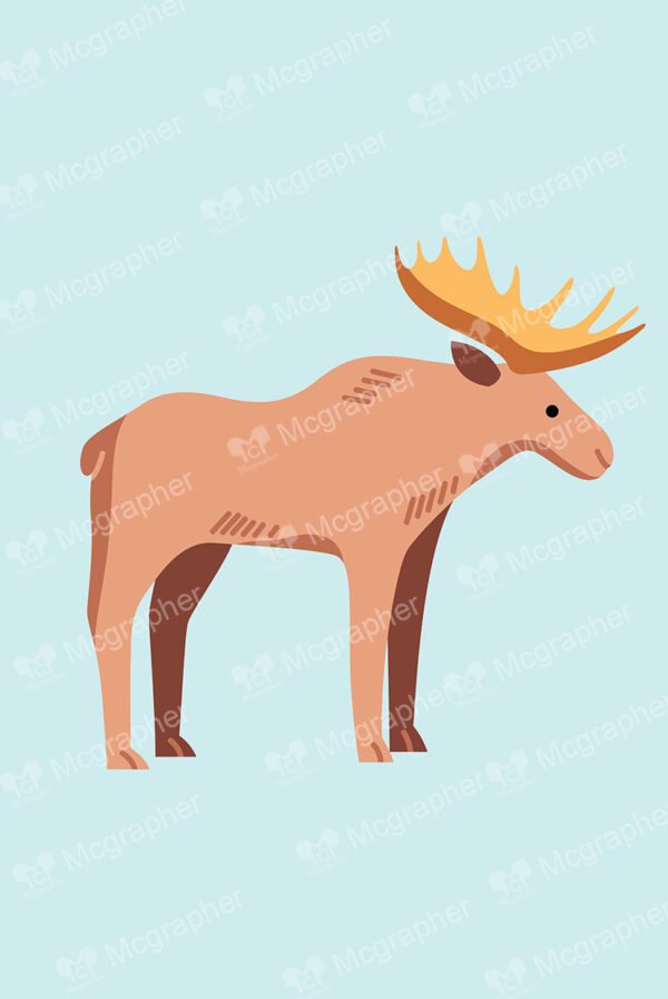 An adult moose on a light blue background