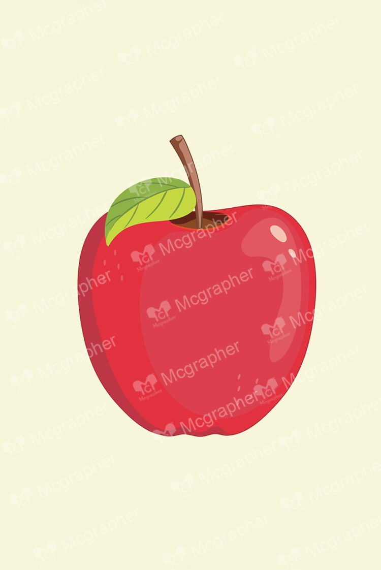 Red apple with a leaf on a soft background