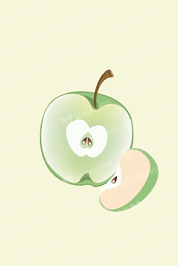 Green apple with a slice and soft background