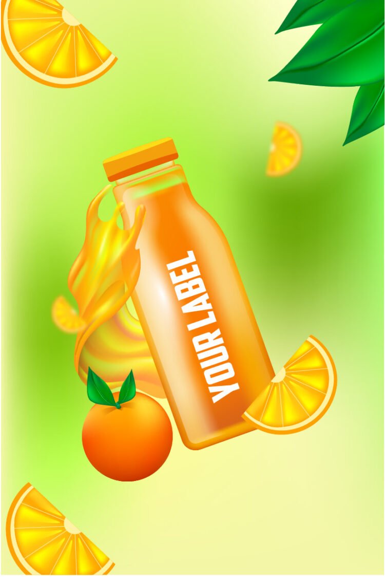 Orange juice mock up bottle with graphics