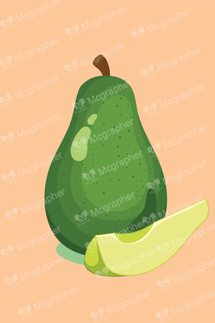 Full avocado and a slice on a light background