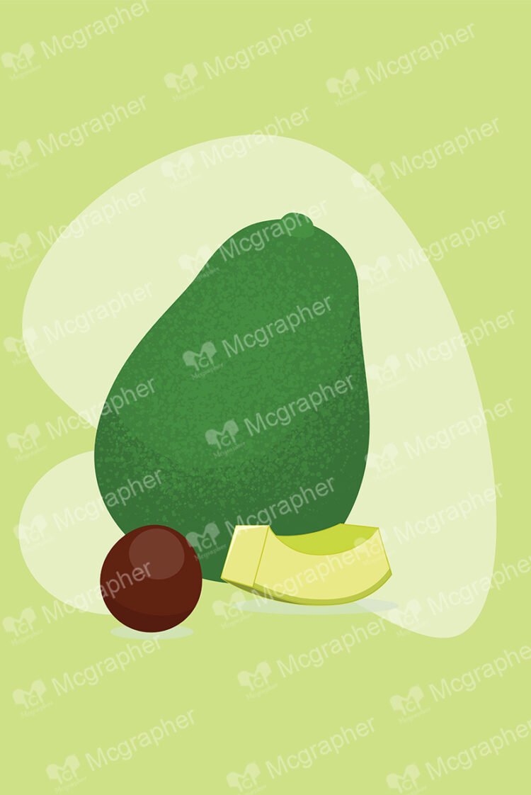 Avocado with a seed and slice on a light green background