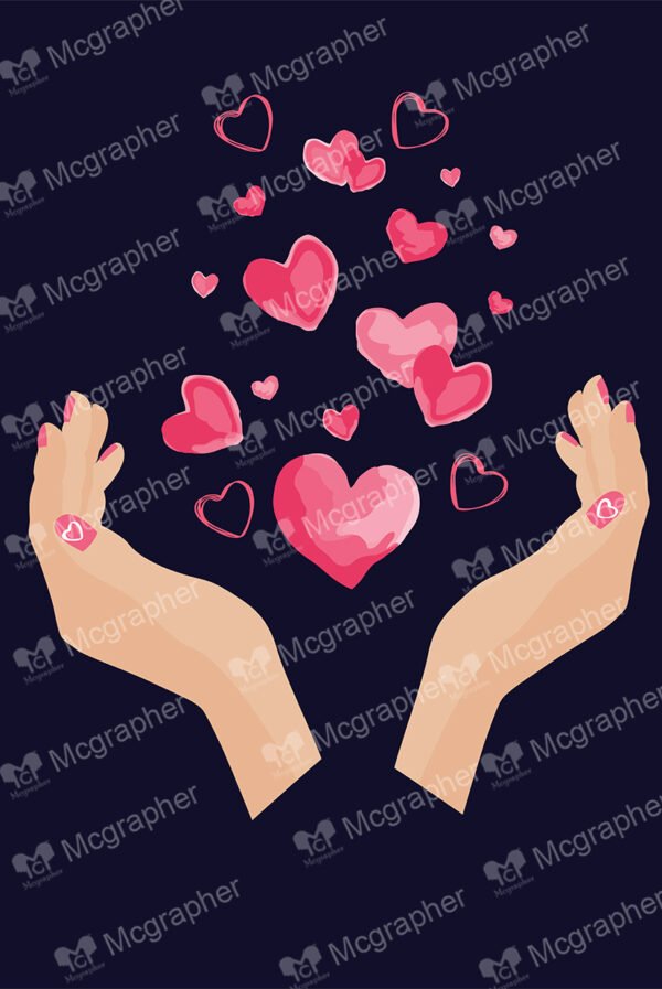 Hands and flying hearts