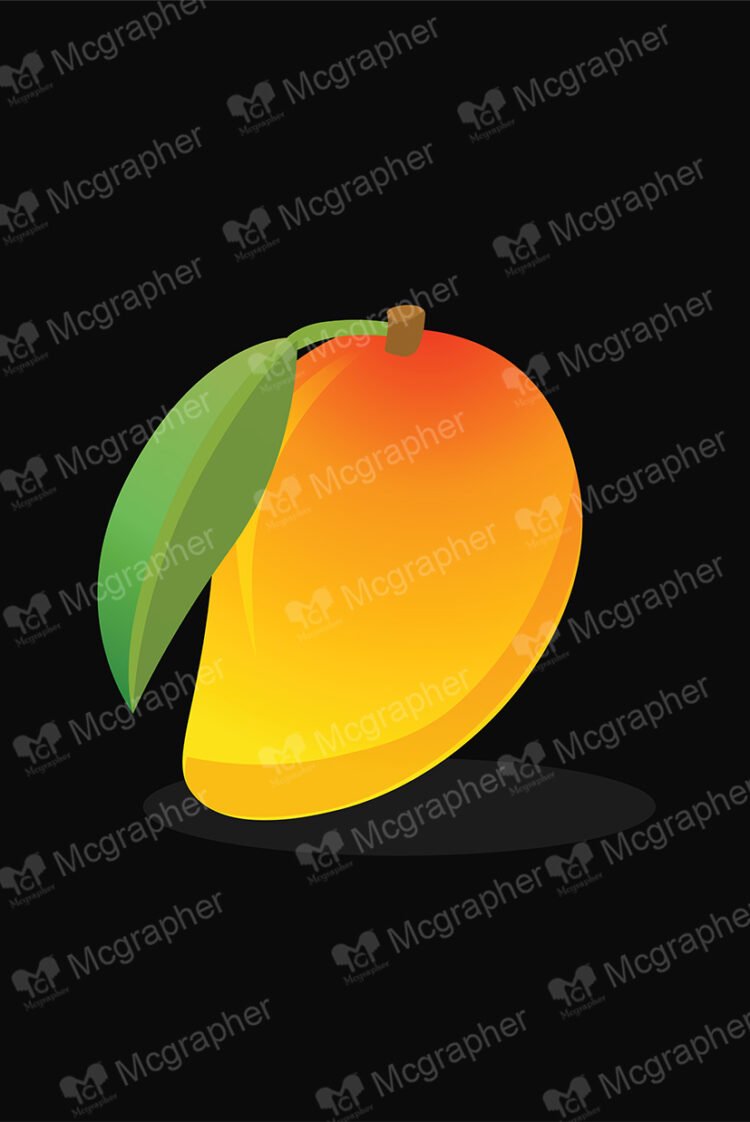 Mango with leaf on a black background