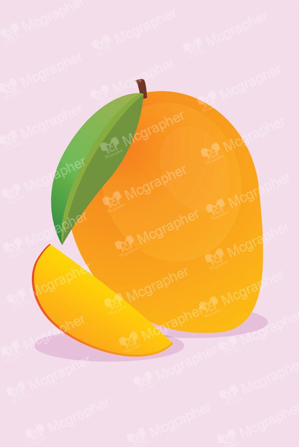 Mango with leaf and slice on a peach background