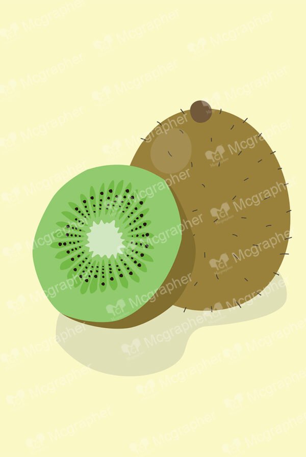 Kiwi with a slice on a light yellow background