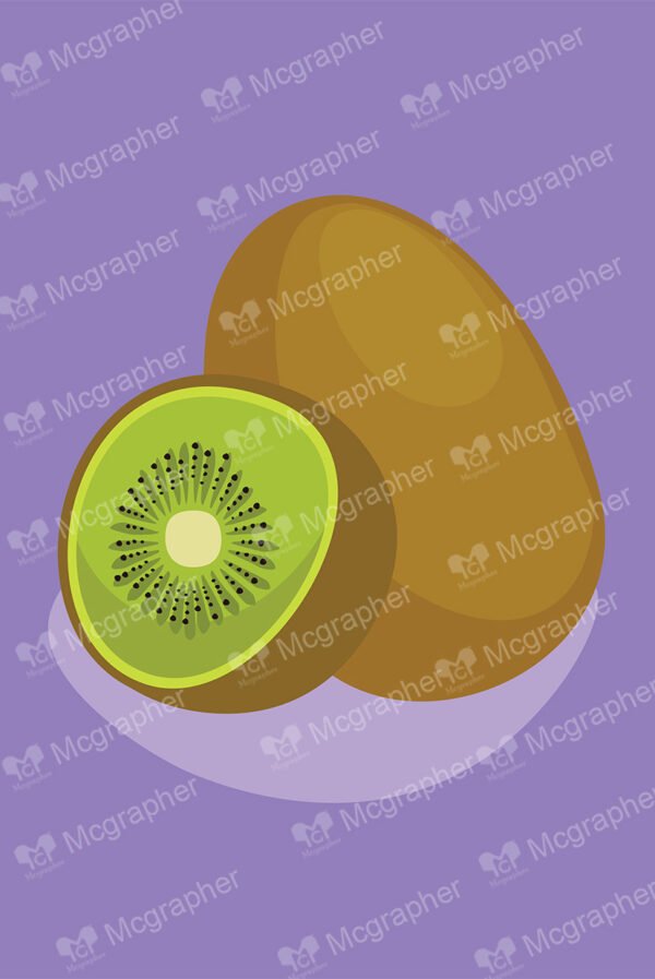 Kiwi with a slice on a purple background