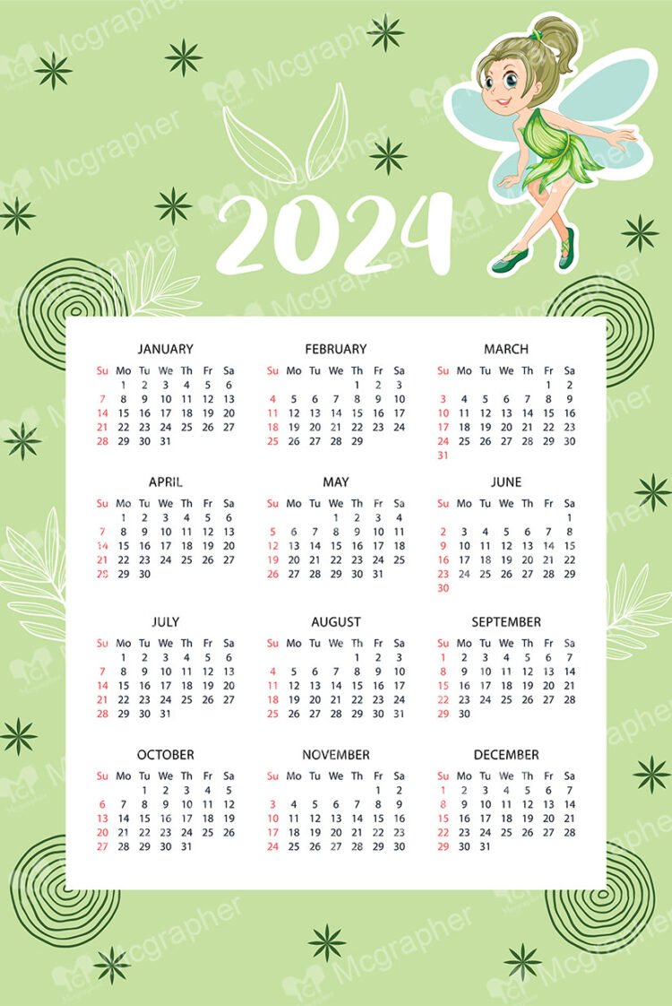 2024 Calendar on a green background