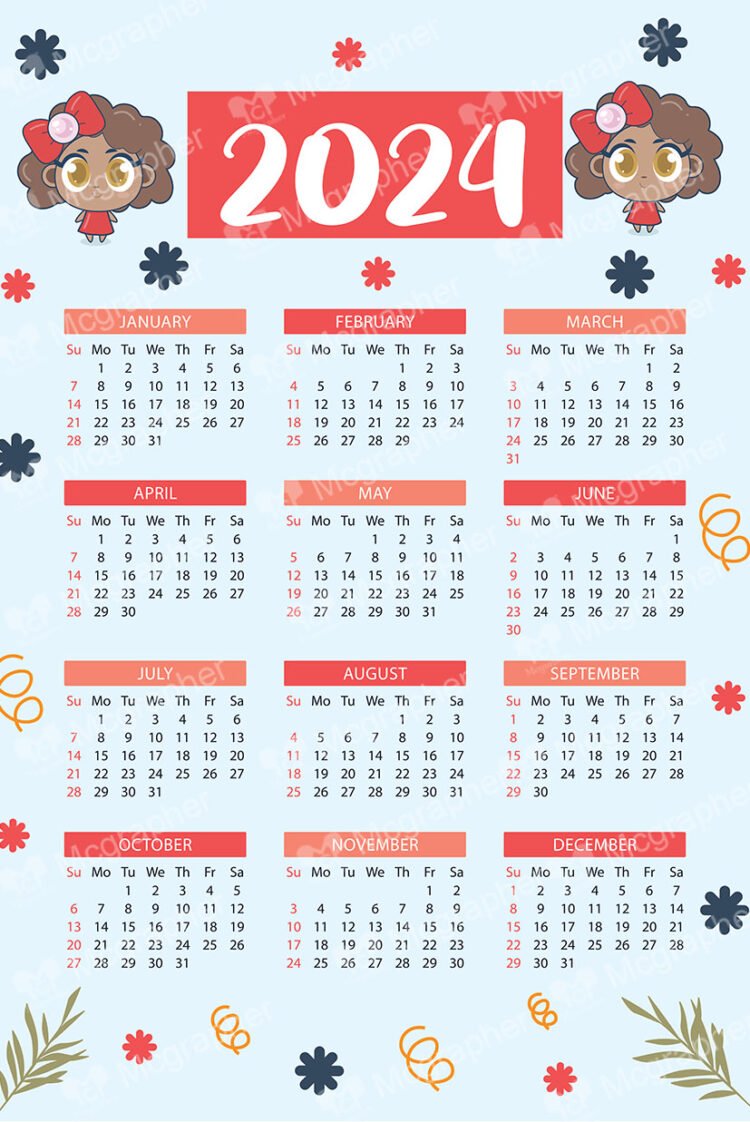 2024 Calendar on a blue background