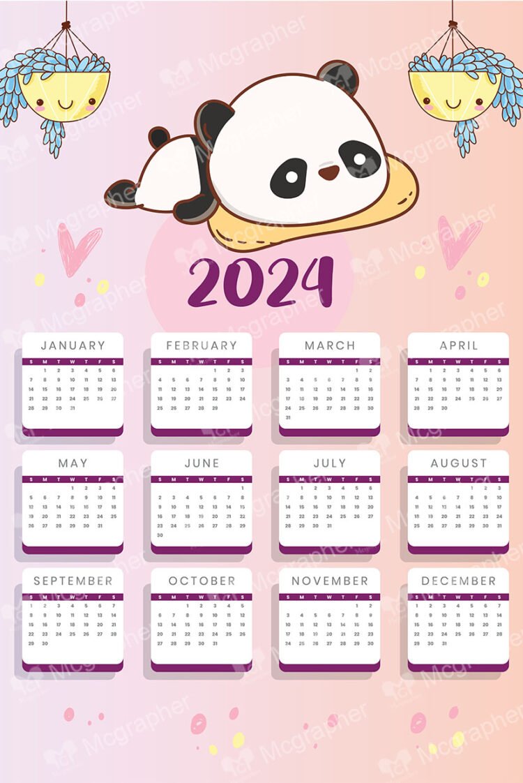 2024 Calendar and a cute panda