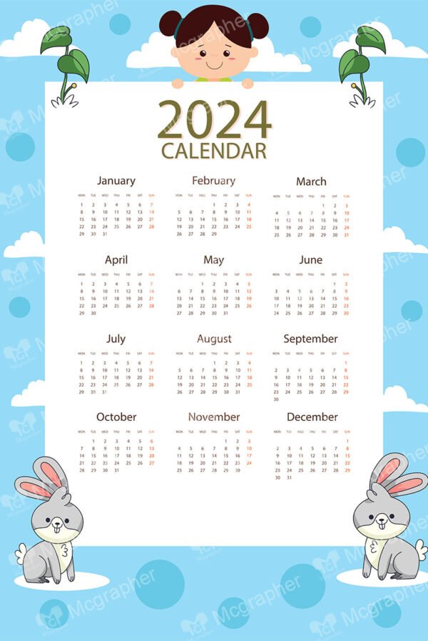 2024 Calendar and rabbits