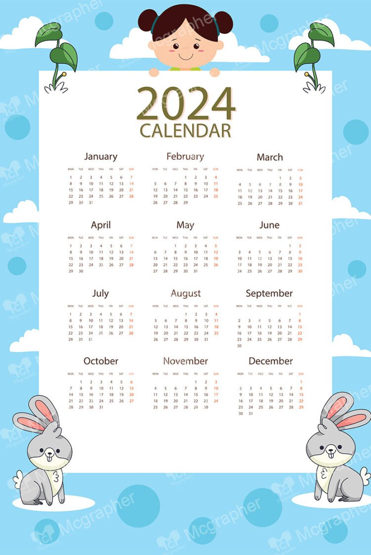 2024 Calendar and rabbits