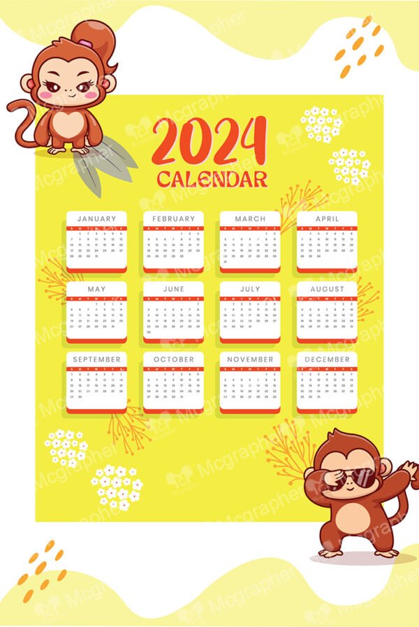 2024 Calendar and a monkey