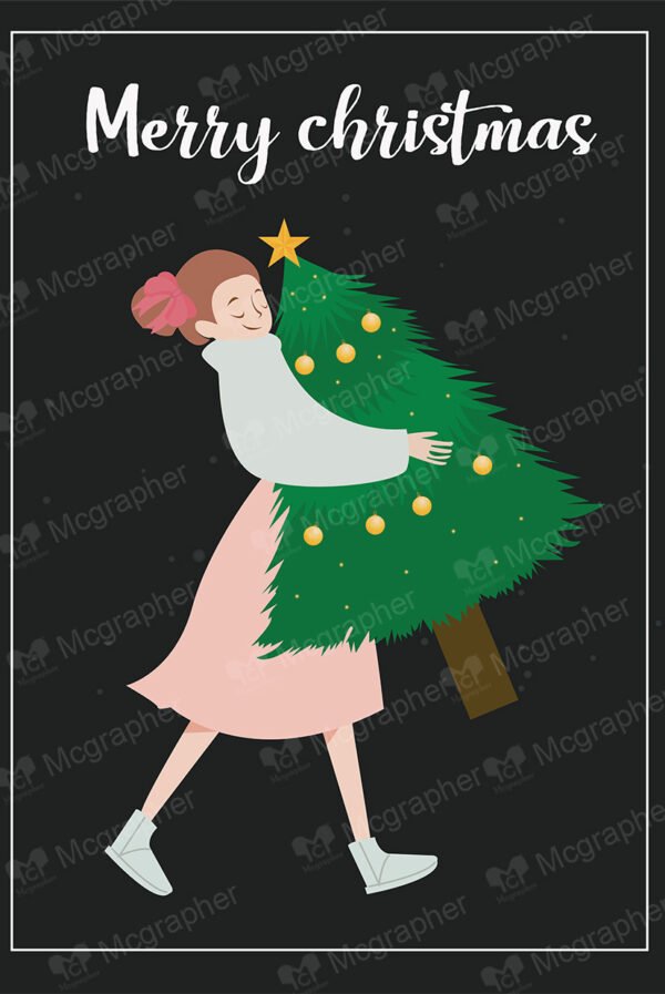 Girl holding Christmas tree card