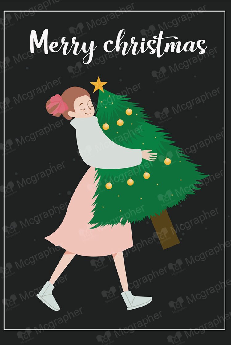 Girl holding Christmas tree card