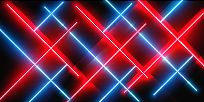 Neon red and blue cross lines