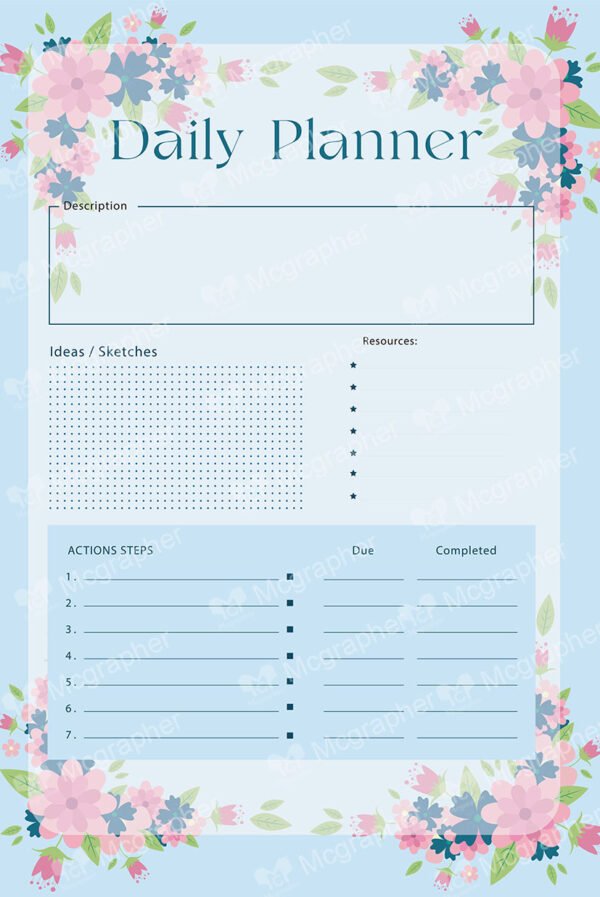 Daily planner with action steps