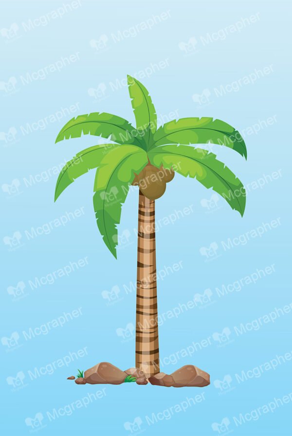 Tall coconut tree on a blue background