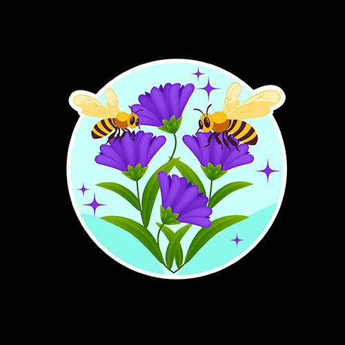 Purple flowers with bees clipart