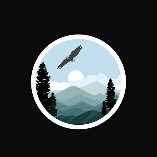 Landscape and a flying bird clipart