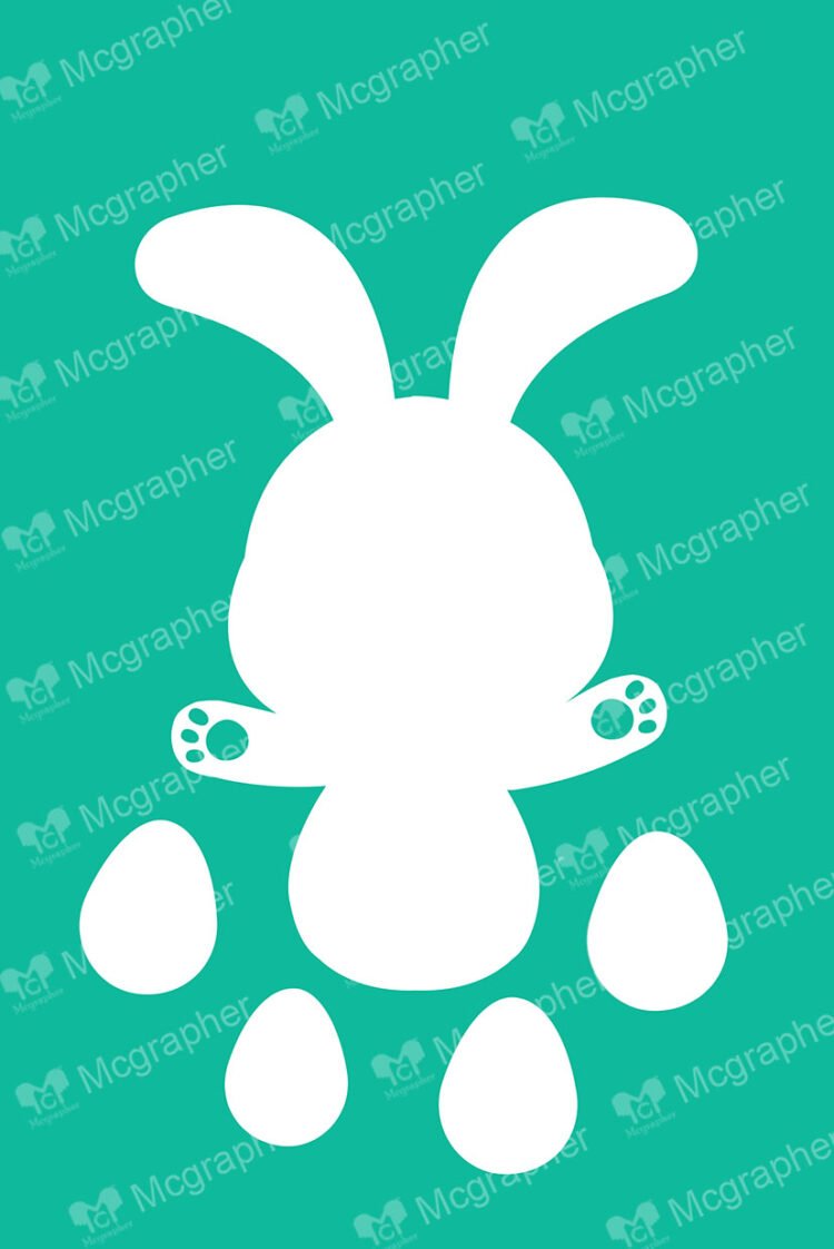 White silhouette of a rabbit with four eggs