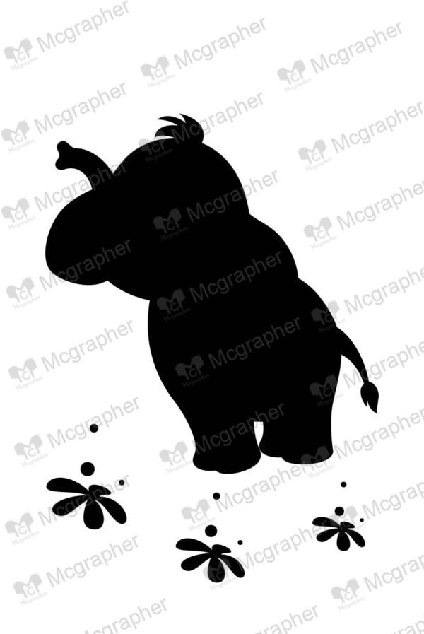 Baby elephant silhouette with flowers