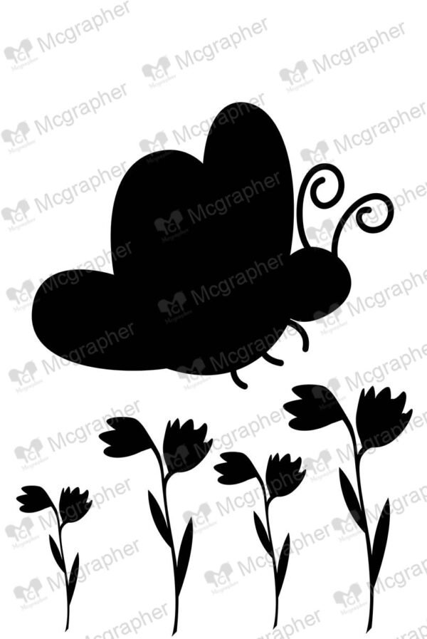 Silhouette of a butterfly on the flowers