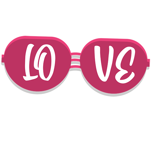 Pink glasses with a love text png