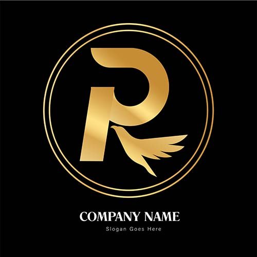 Golden colour Letter R bird logo