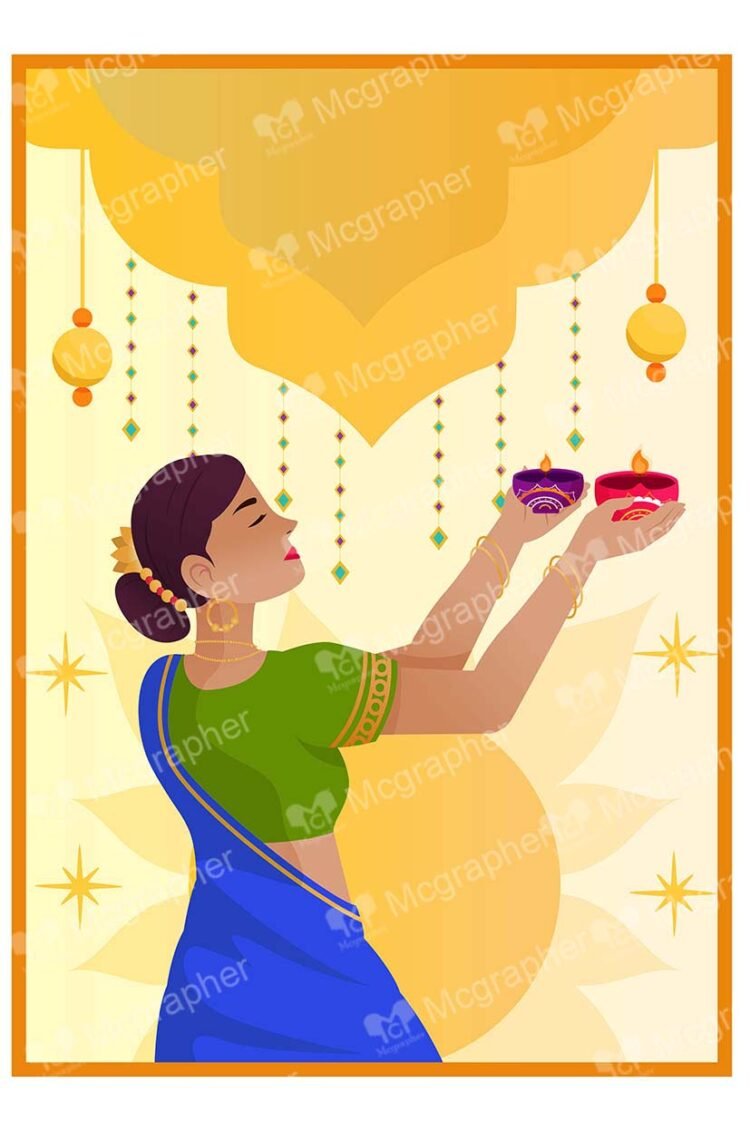 A lady holding diyas in her hands