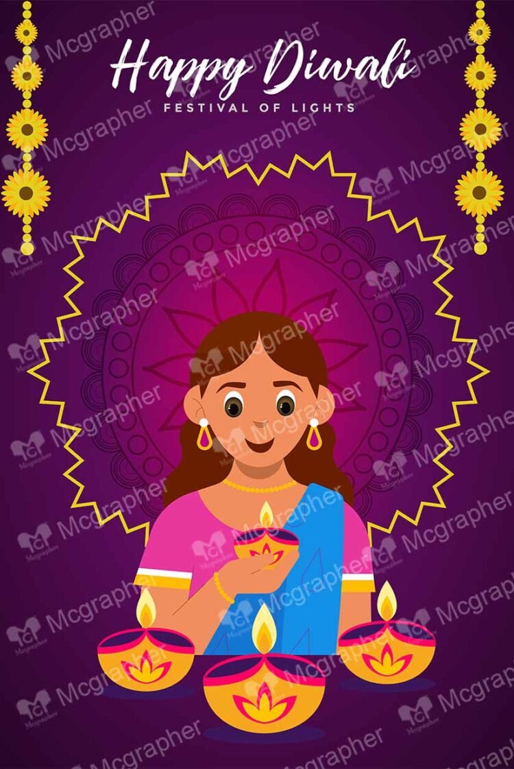 Girl arranging diyas